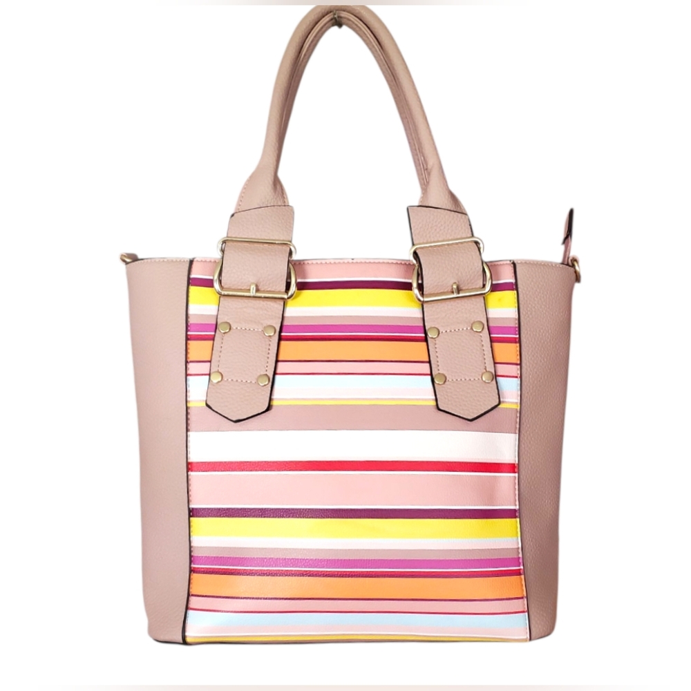 Top Handle Multicolored Striped Tote Bag